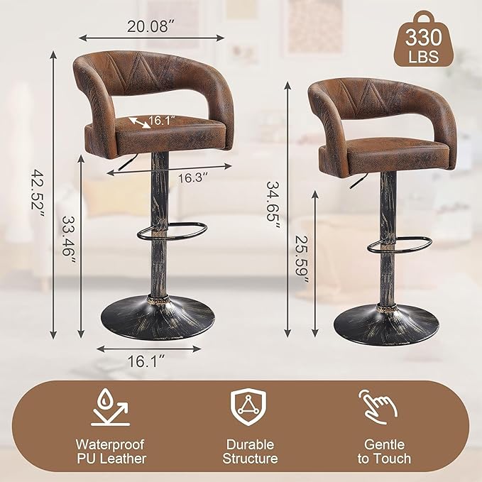 VECELO Bar Stools Set of 4 Adjustable Swivel Modern Pu Leather Barstools - Image 3