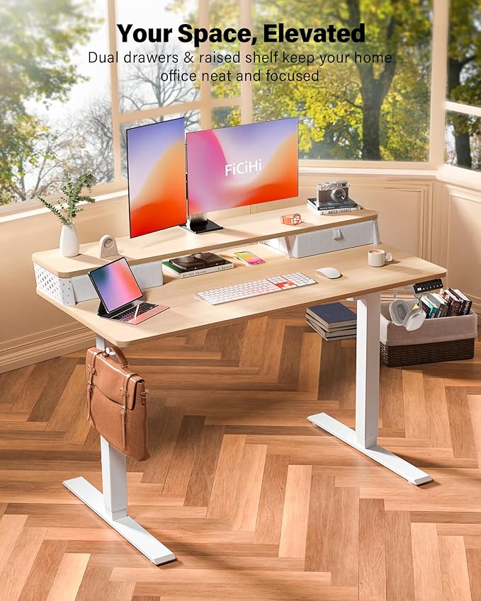 48x24 Inch Standing Desk with Double Drawers, C-Clamp Mount Compatible - Image 2