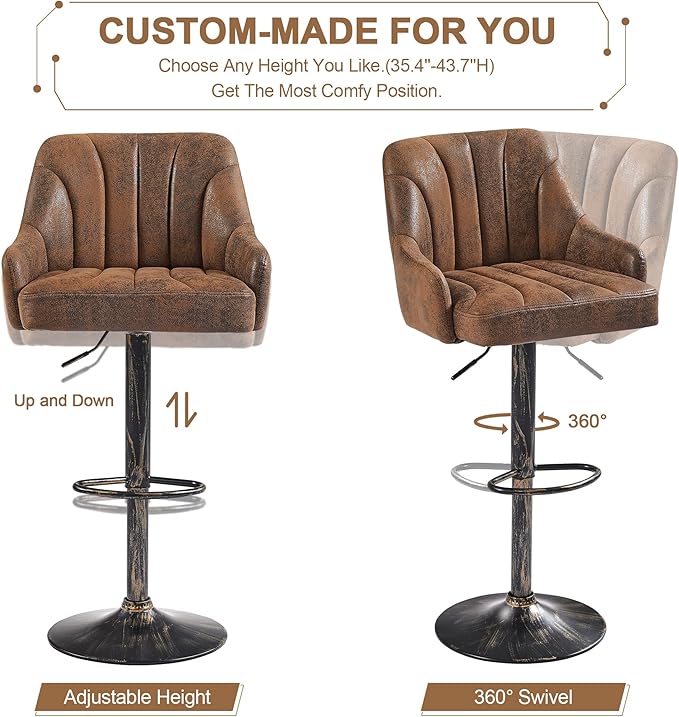 VECELO Bar Stools Set of 2, Adjustable Counter Height Barstools - Image 5