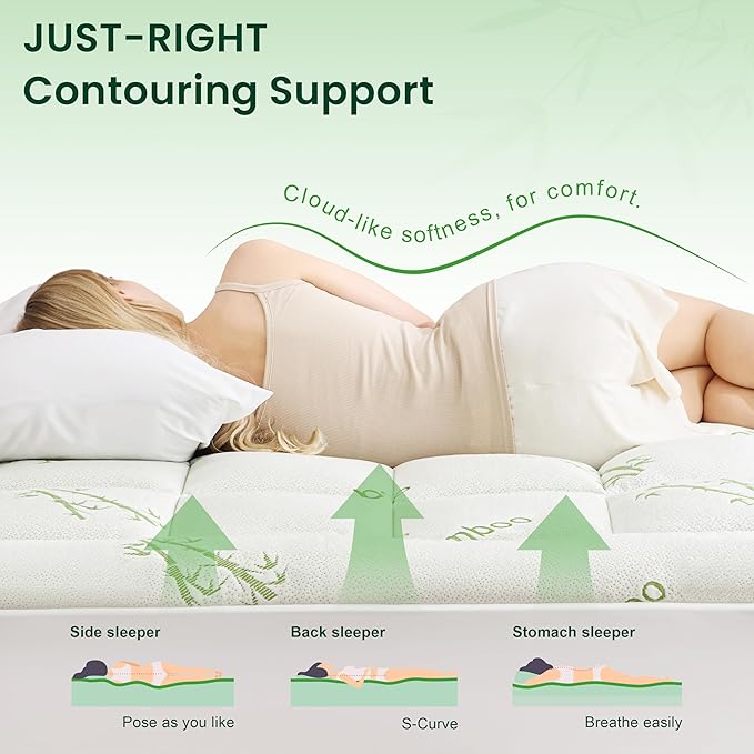 Love's cabin Full Size Mattress Topper, Rayon Derived from Bamboo, 900 GSM - Image 3