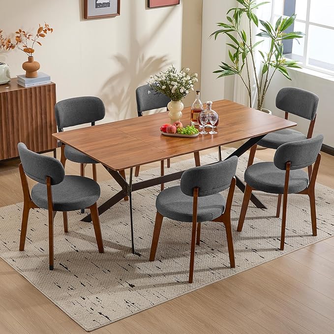 Furniliving Wooden Dining Chairs Set of 4, Mid-Century Modern Linen Upholstered - Image 9