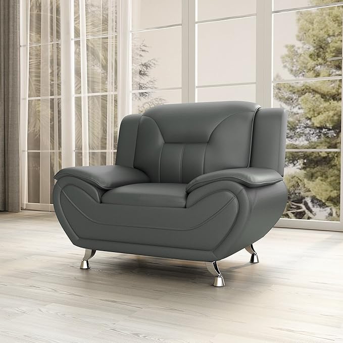 Container Furniture Direct Michael Modern Faux Leather Upholstered Stainless - Image 19