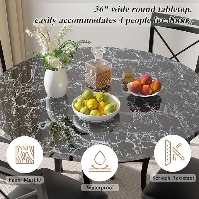 VECELO 36" Round Dining Table for 4, Faux Marble Dinette - Image 4