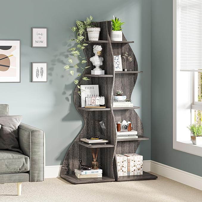 Tribesigns Corner Shelf, Modern 5-Tier Wall Corner Bookshelf, Stylish Corner - Image 4
