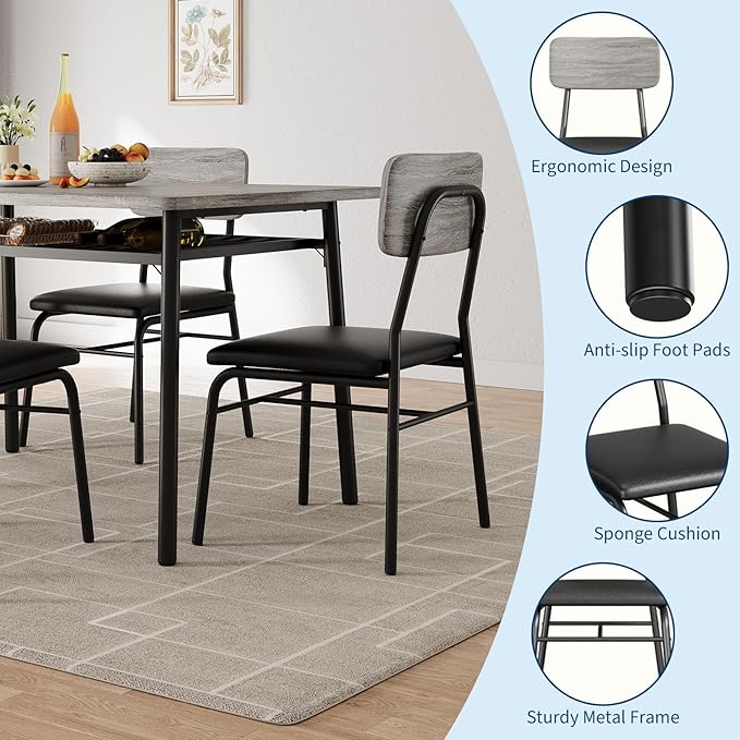 5-Piece Dining Table Set for 4, Wood Kitchen - Image 7