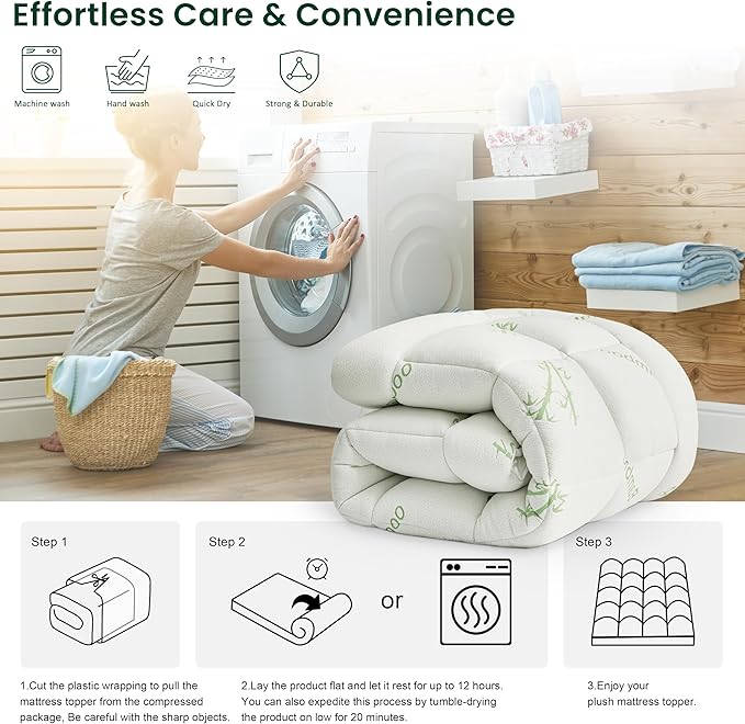 Love's cabin Full Size Mattress Topper, Rayon Derived from Bamboo, 900 GSM - Image 7