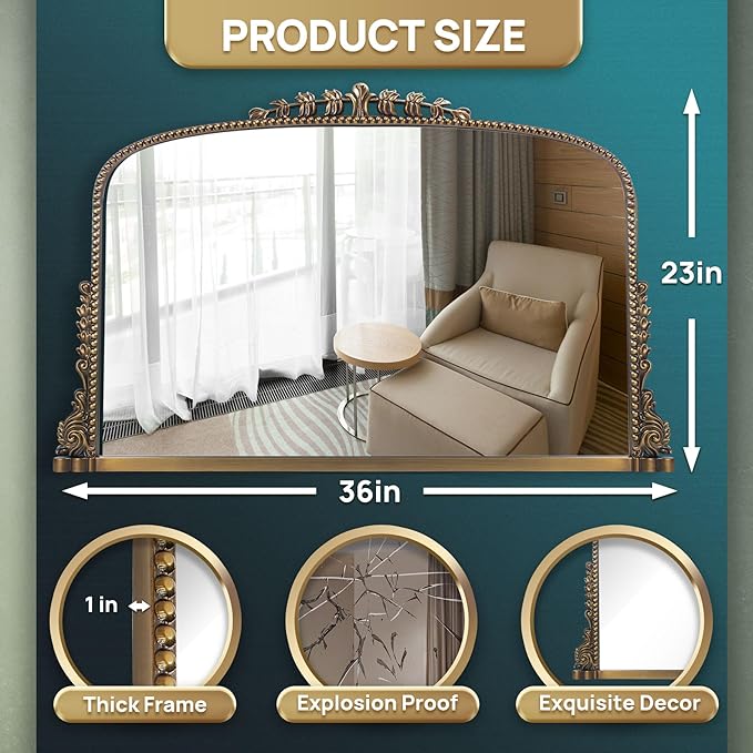 36"x23" Vintage Baroque Mirror - Image 4