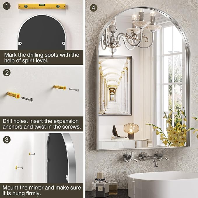 Brightify Arched Mirror, Arched Wall Mirror, 30 x 40 Inch Silver Arch Mirror - Image 6