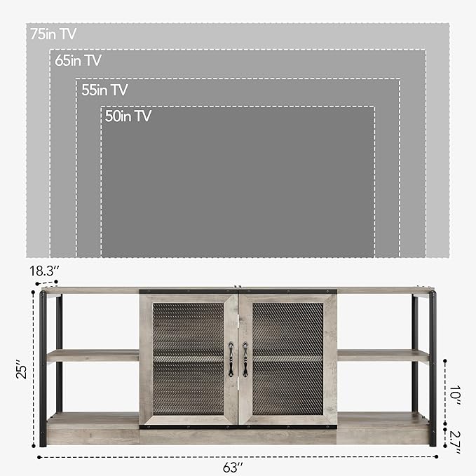 Farmhouse TV Stand for 65+ Inch TV, Industrial TV Cabinet, Entertainment Center - Image 6
