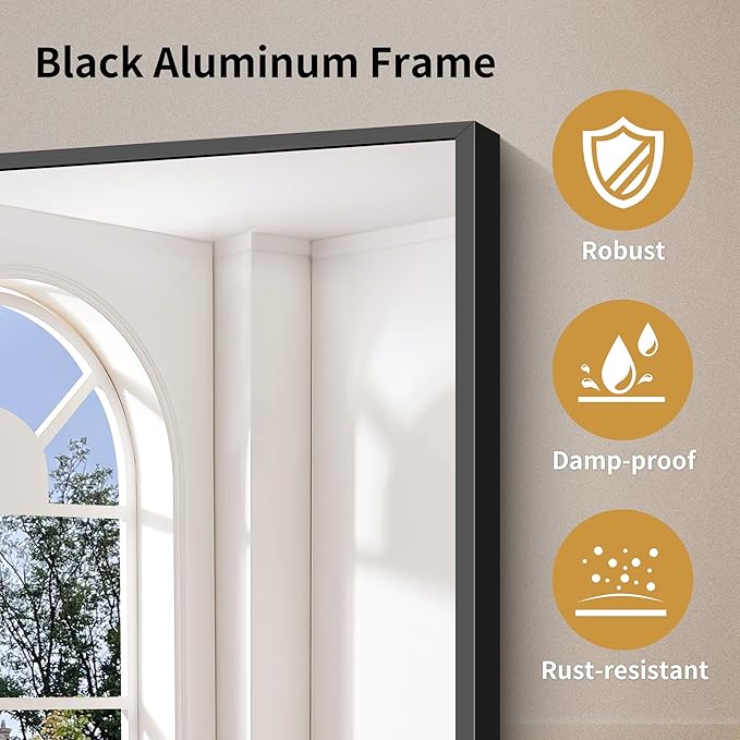 YIROMAN Bathroom Mirror for Wall 48"x48", Large Matte Black Bathroom Mirror - Image 8