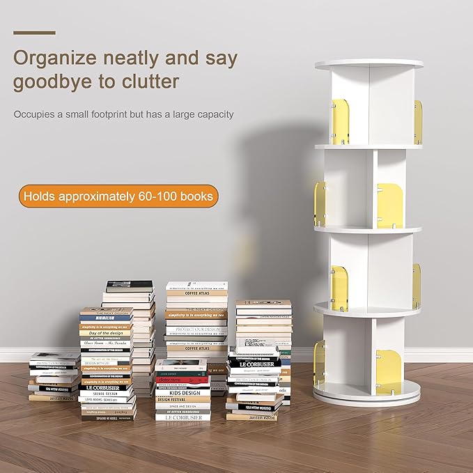VECELO 4-Tier Rotating Bookshelf, Small Corner Bookshelf - Image 5