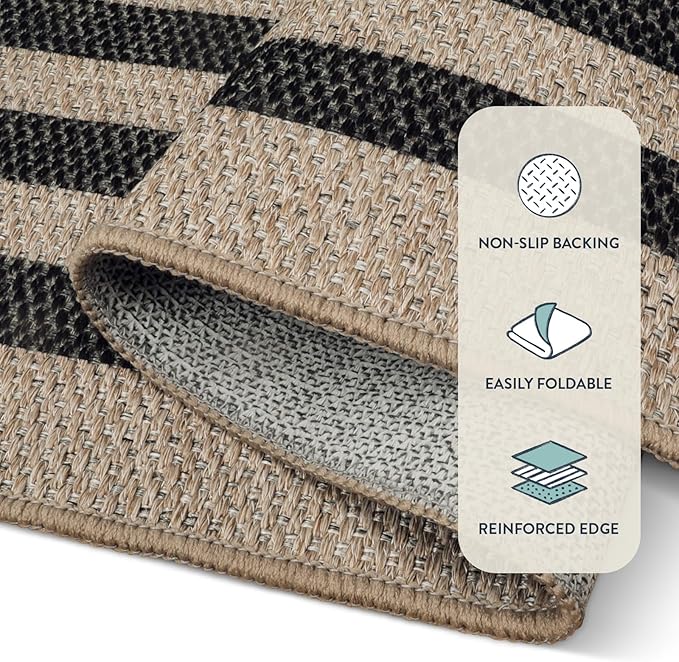 Lahome Modern Geometric Easy Jute Entryway Rug, 4x6 Black Washable Carpet - Image 5