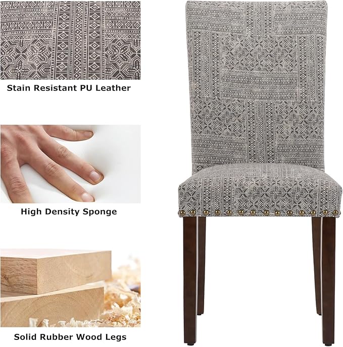 COLAMY Upholstered Parsons Dining Chairs Set of 2, Fabric Dining Room Kitchen - Image 4