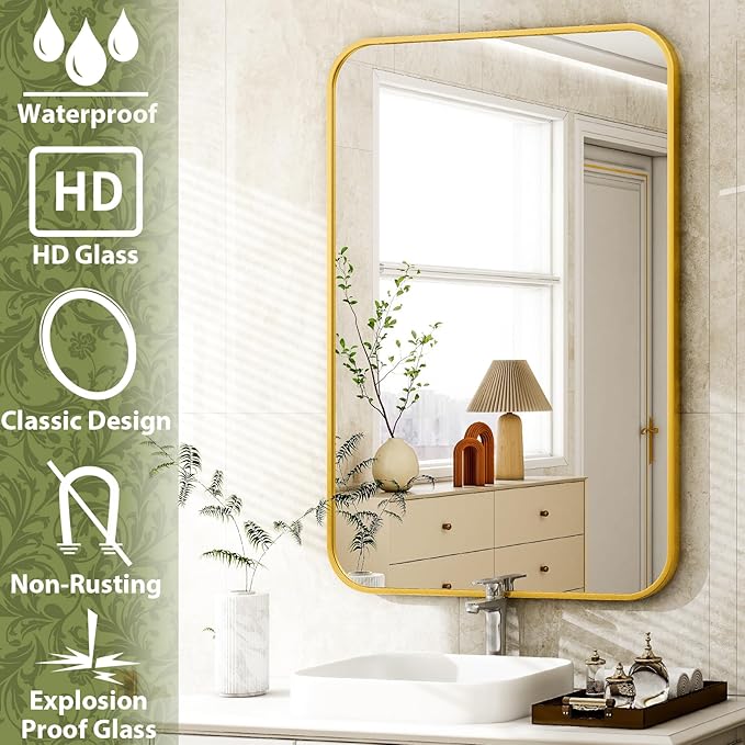 20 x 28 Inch Bathroom Mirror, Rounded Rectangular Vanity Mirror - Image 6