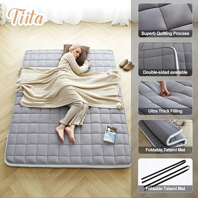 Tiita Futon Mattress 4” Thick Folding Roll Up Sleeping Pad - Image 5