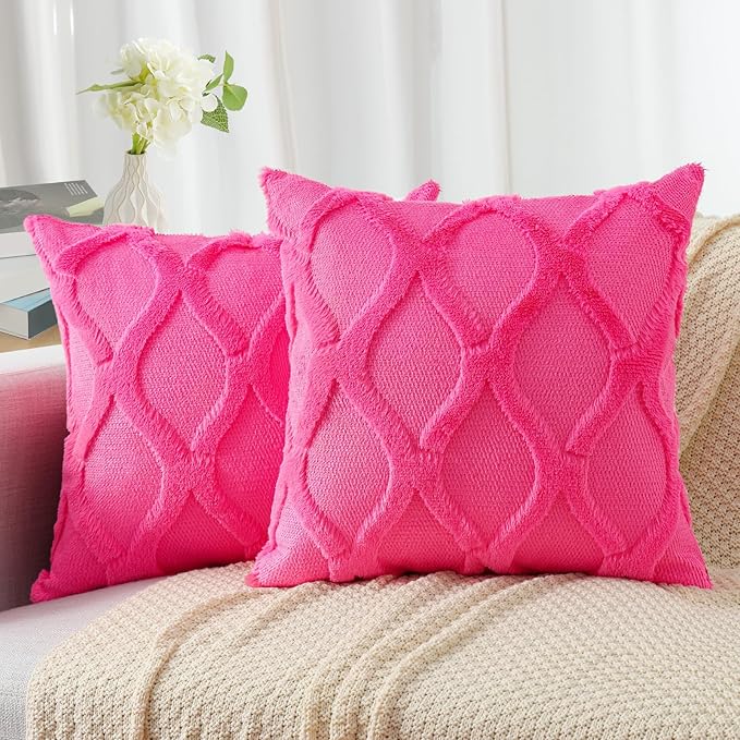 decorUhome Throw Pillow Covers 22x22 Inch Set of 2, Soft Plush Faux Fur Wool by decorUhome