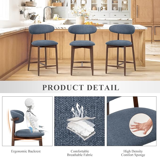 COLAMY Mid Century Modern Bar Stools Set of 4, Counter Height, 25 Inch - Image 5