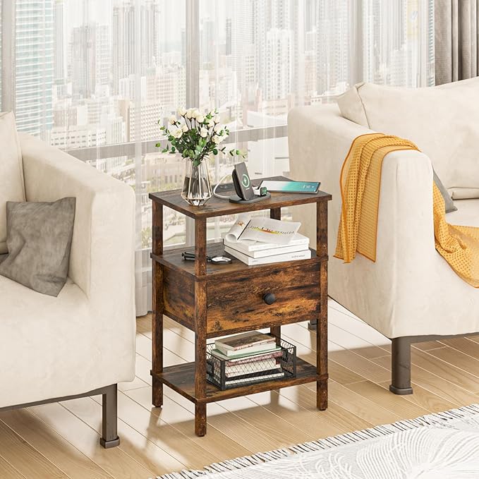 Lerliuo Nightstand with Charging Station and USB Ports, 3-Tier Storage End - Image 8