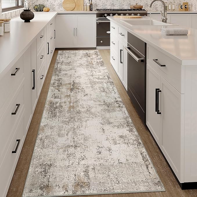 3x10 Washable Runner Rug Brown Grey Neutral Abstract Hallway Kitchen Living - Image 3