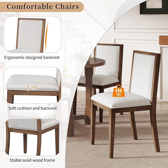 Merax 5-Piece Extendable Dining Table and 4 Upholstered Chairs, Round Oval - Image 7