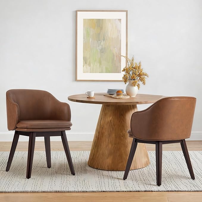 Wooden Dining Chairs Set of 2, Faux Leather Upholstered Modern Dining Room by Kislot