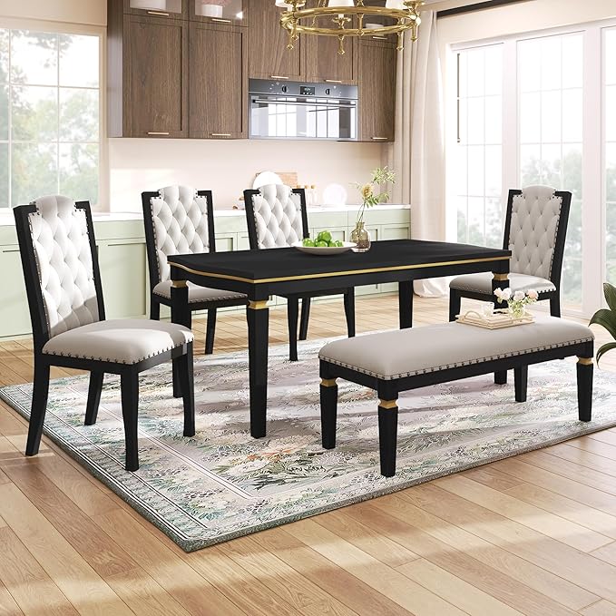 Ball & Cast Dining Table Set for 6, Kitchen Table W/ 4 High-Back Tufted Chairs by BallCast