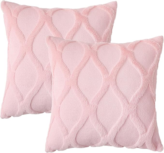 decorUhome Throw Pillow Covers 22x22 Inch Set of 2, Soft Plush Faux Fur Wool - Image 7