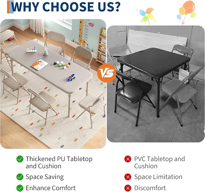 GarveeHome 7-Piece Kids Folding Table and Chairs Set, Toddlers Children's - Image 6