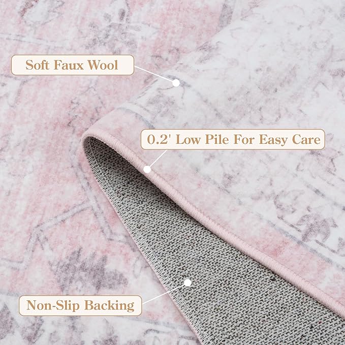 LIVEBOX Pink 6x9 Area Rug for Bedroom Girls, Boho Washable Rugs for Living Room - Image 5