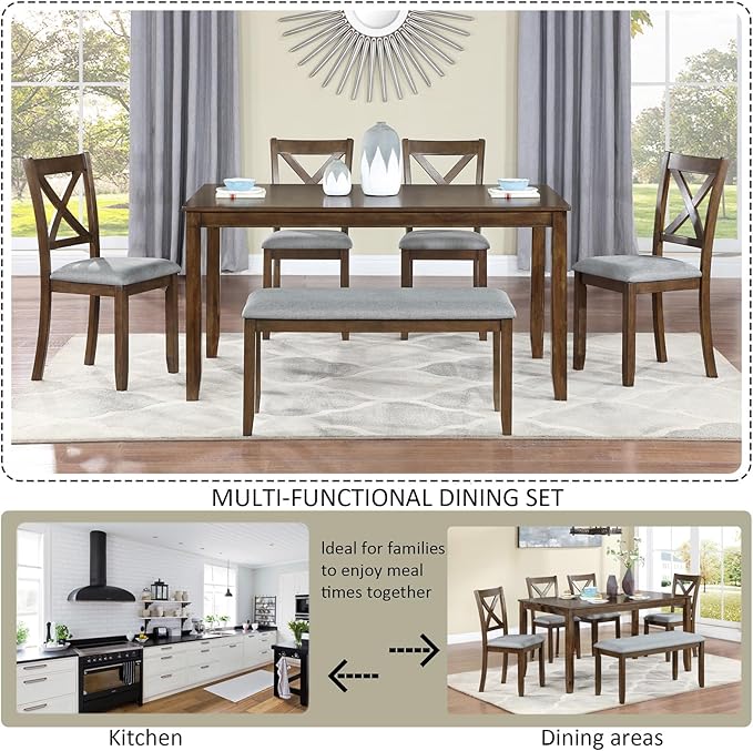 soges 6 Piece Kitchen Dining Set, Rectangular Wooden Dining Table - Image 2