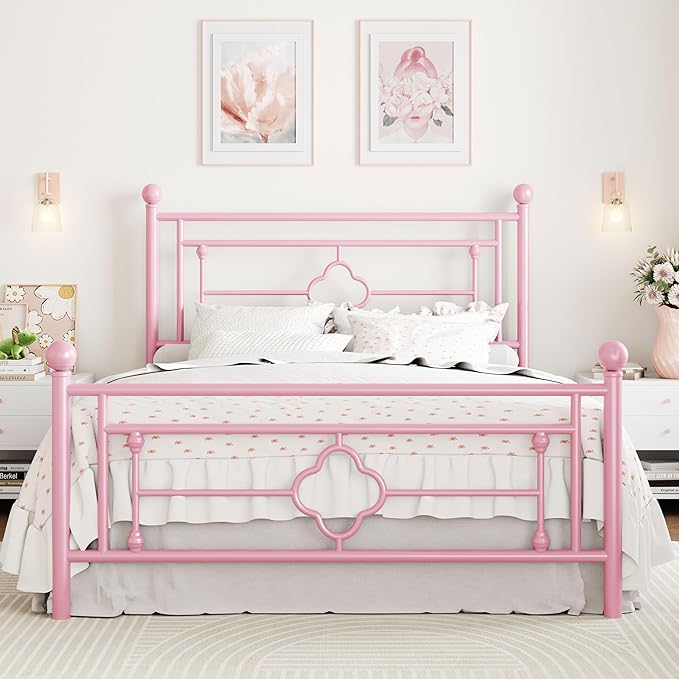 SHA CERLIN 14 Inches Full Size Metal Platform Bed Frame/Vintage Iron-Art by SHACERLIN