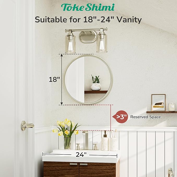 TokeShimi 18 in Round Brushed Nickel Mirror Bathroom, Shatterproof Bathroom - Image 2