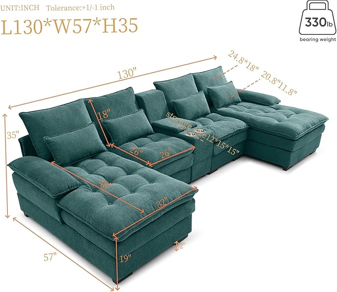 130" U-Shaped Sectional Sofa - Image 2