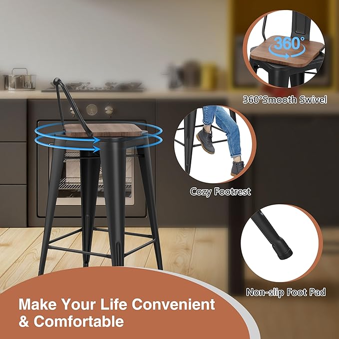 24 Inch Swivel Bar Stools Set of 2 - Image 3