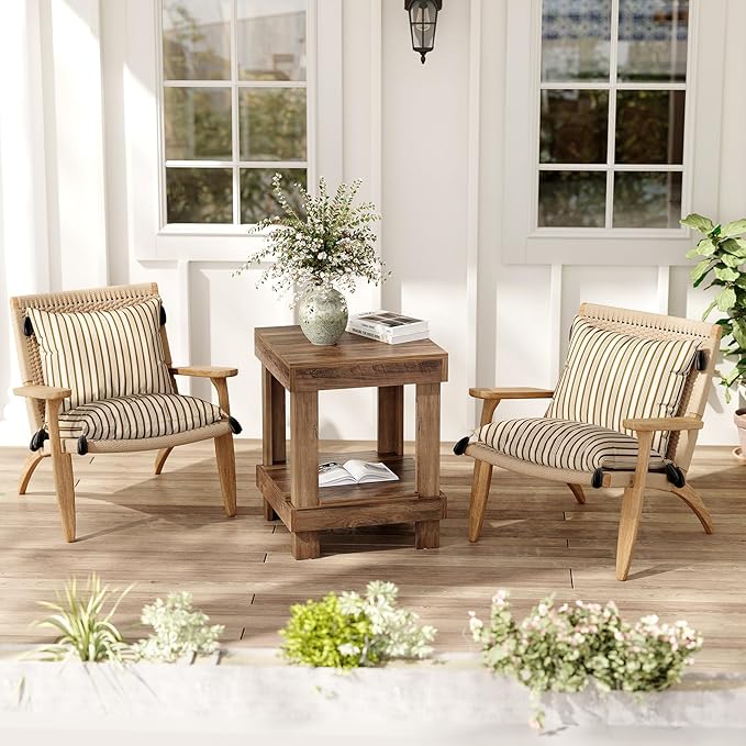LITTLE TREE End Table Set of 2, All Wooden 2-Tier Square Side Table - Image 6