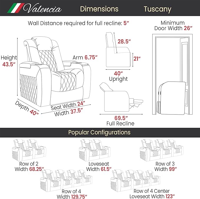 Valencia Tuscany Home Theater Seating | Premium Top Grain Italian Nappa 11000 - Image 3