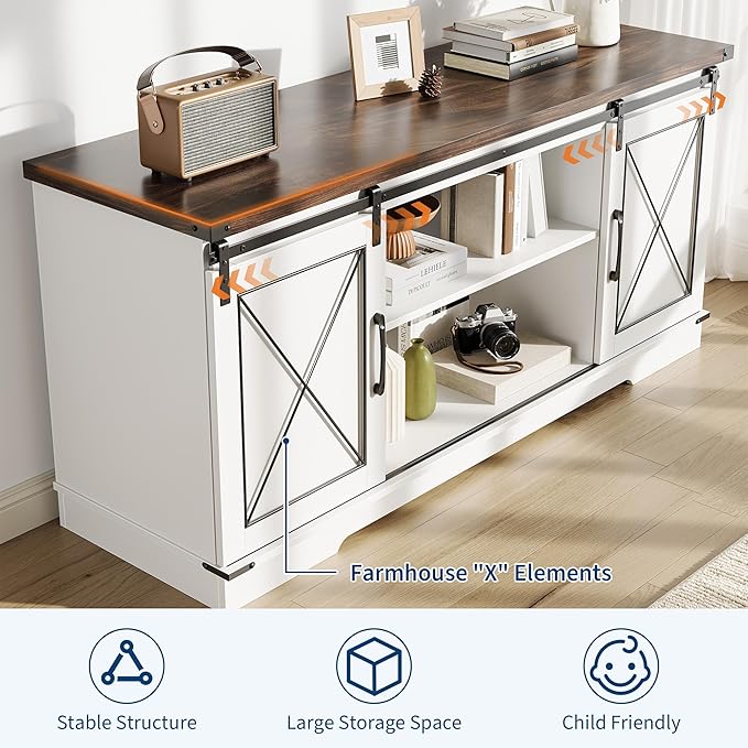 GarveeHome Farmhouse TV Stand for TV up to 65 Inches and Entertainment Center - Image 3