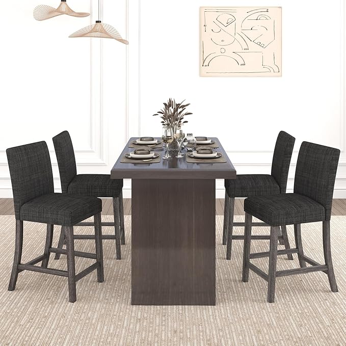 COSTWAY Upholstered Counter Height Stools Set of 4, Bar Stools w/Ergonomic - Image 2