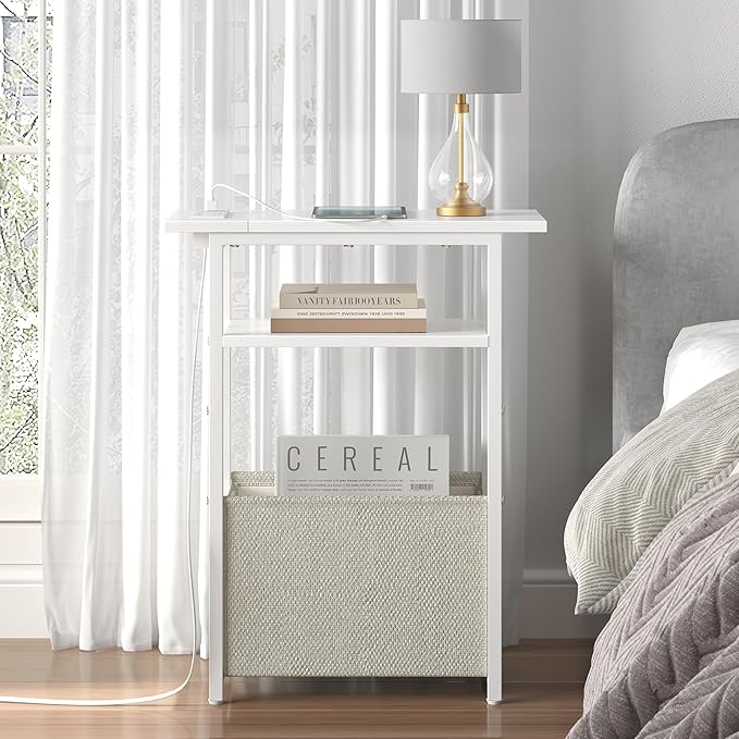 Narrow Side Table with Charging Station Set of 2, Small End Table - Image 6