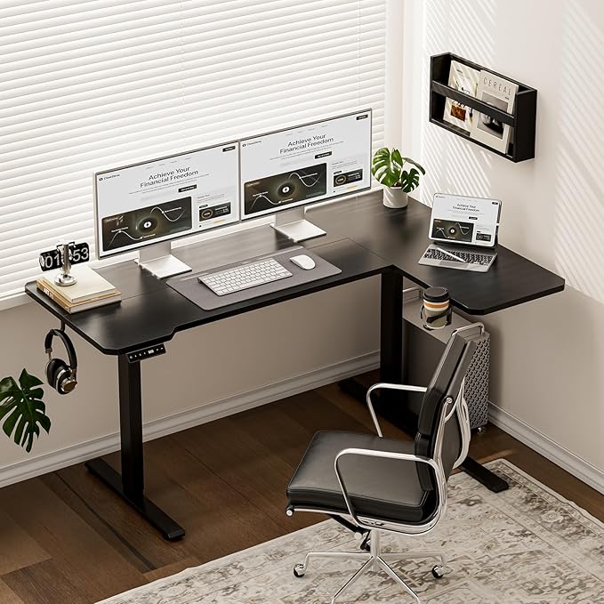 59 Inch L Shaped Standing Desk Adjustable Height, Gaming Electric Corner - Image 2