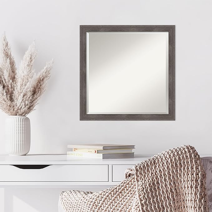 Amanti Art Grey Wall Mirror 23x23 Pinstripe Lead Grey Square Bathroom Mirror - Image 6