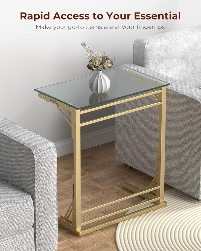 Tatub 24" Folding TV Tray Table, Glass C Shaped End Table - Image 4