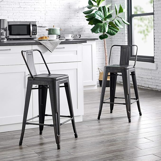 AC Pacific Modern 24” Metal Barstool Set of 2 – Country Rustic Style - Image 2
