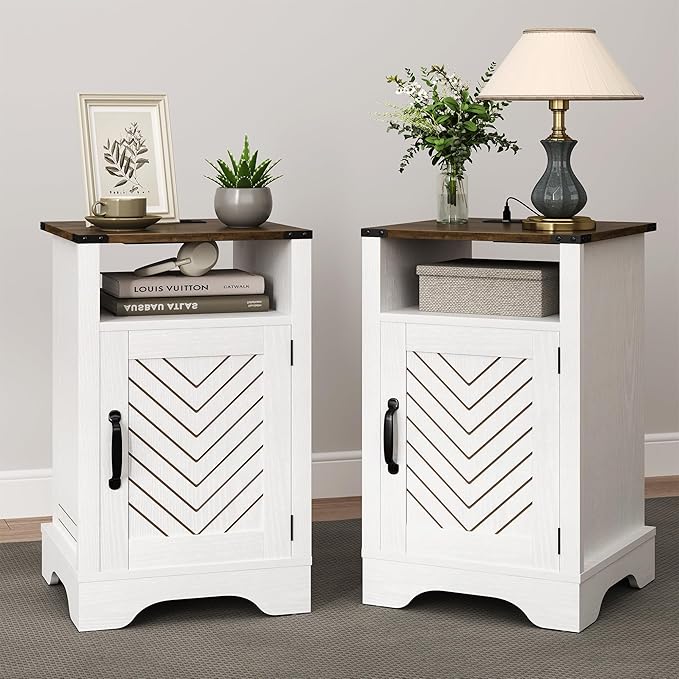 RoyalCraft Nightstand Set of 2, Tall Farmhouse Bedside Table by Bringyoubetterlife