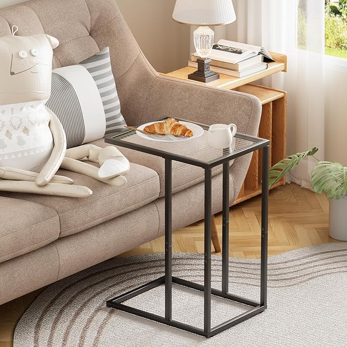 C Shaped End Table, Glass Couch Side Tables - Image 2