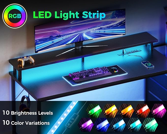AODK 59 Inch Gaming Desk with USB Charging Ports & LED Light- Reversible - Image 5