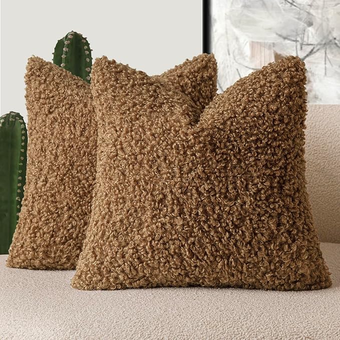 Foindtower 2 Pieces 26x26 Inch Dark Bronze, Faux Fur Throw Pillow Cover Accent by Foindtower