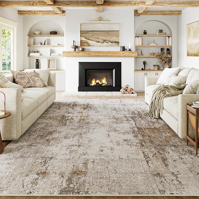 6x9 Washable Area Rug Brown Grey Neutral Abstract Living Room Bedroom Large by WondRg