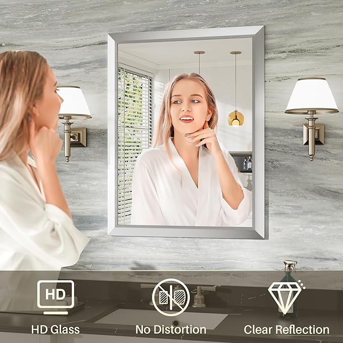 36x32 Inch Silver Bathroom Mirror - Image 5