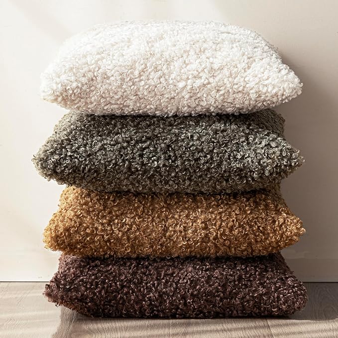 Foindtower Set of 2 Curly Teddy Wool Pillow Covers Decorative Boucle Textured - Image 5
